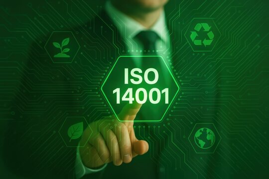 Businessman Touching ISO 14001 Sustainability Icon