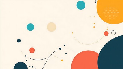 Geometric Circles Composition in Teal, Orange, Blue and Beige on White Background