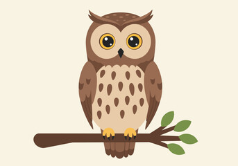 Cute Cartoon Owl Perched on a Branch.