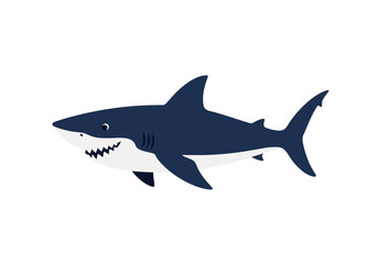 Cartoon Shark with Sharp Teeth Fins and Dark Blue Body.