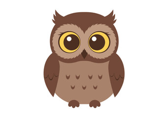 Cute Cartoon Owl with Big Eyes and Brown Feathers.