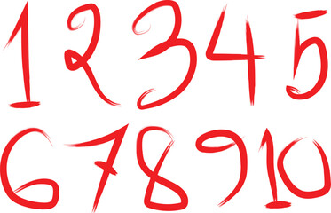 Handwritten red numbers one through ten displayed in a stylized silhouette