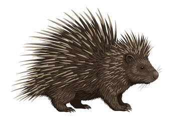 Detailed Illustration of a Brown Porcupine with Sharp Quills.