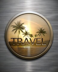 Futuristic chrome logo with tropical theme TRAVEL text and palm silhouettes ideal for tour company design 