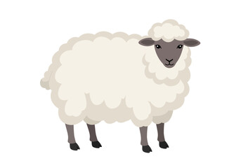 Cartoon Sheep with Fluffy Wool and Dark Gray Face.
