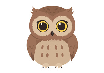 Adorable Cartoon Owl with Big Eyes and Brown Feathers Standing Upright.