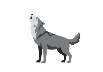 Gray Wolf in Profile Howling at the Sky Stylized Illustration.