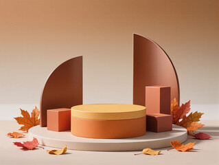 Product podium in autumn warm colors for product presentation. Mockup for branding, packaging 