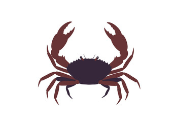 Stylized Crab with Raised Claws Dark Purple Body and Brown Legs.