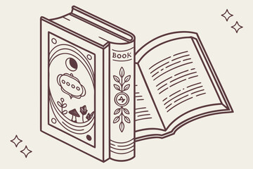 A classic hand-drawn illustration of a closed book with a bookmark, perfect for themes of knowledge, education, and storytelling.
