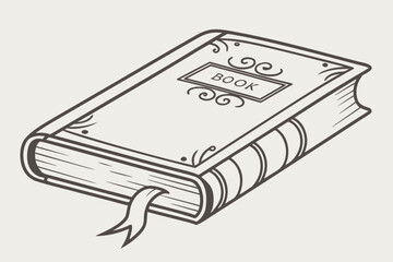 A classic hand-drawn illustration of a closed book with a bookmark, perfect for themes of knowledge, education, and storytelling.