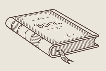 A classic hand-drawn illustration of a closed book with a bookmark, perfect for themes of knowledge, education, and storytelling.