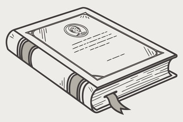 A classic hand-drawn illustration of a closed book with a bookmark, perfect for themes of knowledge, education, and storytelling.