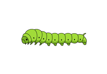 Cartoon Green Caterpillar with Black Outline and Spots Illustration.