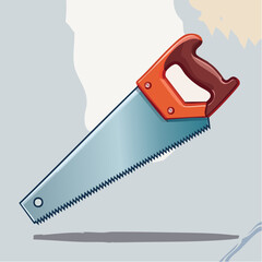 Naklejka premium Hand Saw with Red Handle on Gray Background