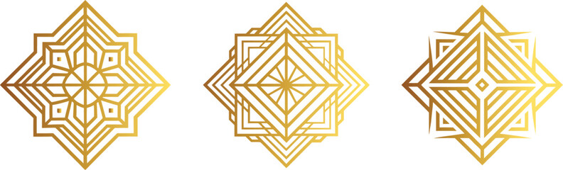 Golden Geometric Star Designs Collection, Elegant Decorative Elements for Logo or Background