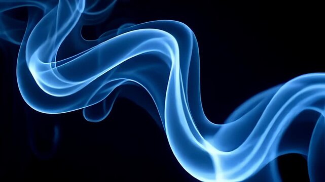 Ribbons of smoke spiral thread entwine brilliantly, shimmering with icy white and rich royal blue tones, as they weave intricate patterns that pulse rhythmically against the emptiness of
