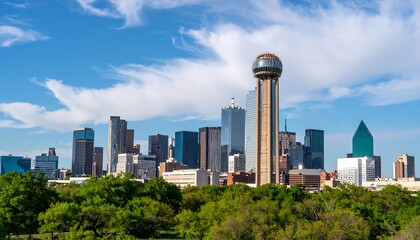 Fototapeta premium Panoramic view of a bustling city skyline under a vibrant blue sky