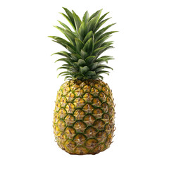 Fototapeta premium Whole ripe yellow pineapple with green spiky leaves on top isolated on transparent background