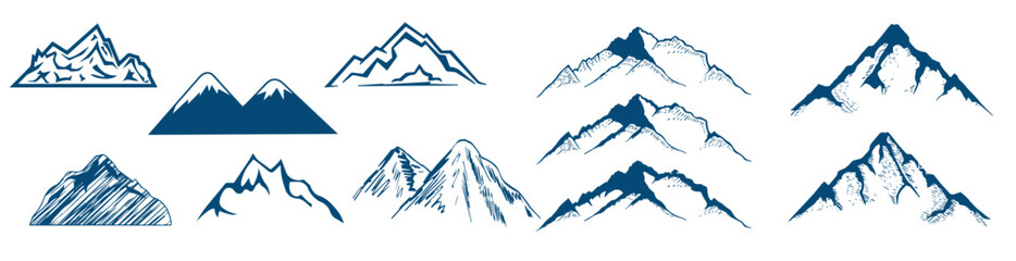 Vector Mountains on a white background. Hand drawn Mountains outline vector illustration
