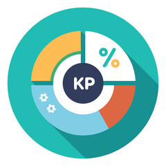 Colorful round diagram illustrating key performance indicators using percentage and gear elements showing data analysis.