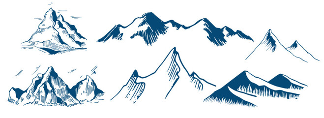 Vector Mountains on a white background. Hand drawn Mountains outline vector illustration