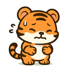 Cute tiger cartoon character feeling anxious