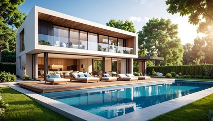 Obraz premium Modern house with pool and patio