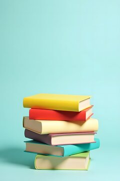 Vibrant Stack of Colorful Hardcover Books on a Bright Blue Background