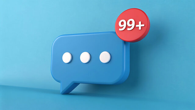 Blue speech bubble with notification badge showing 99 plus unread messages