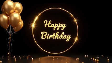 Happy birthday wishes golden balloons and light circle animation background for celebration - Powered by Adobe
