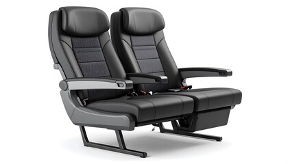 Two black airplane seats, side view