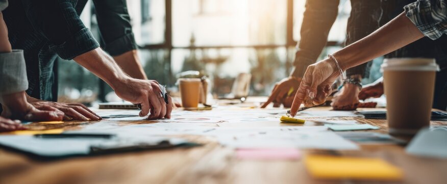 The collaborative effort of professionals engaged in creative brainstorming at a modern workspace. - Powered by Adobe