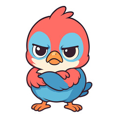 Cartoon bird grumpy cross angry bird pose