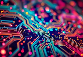 Abstract background of glowing computer circuit board, technological texture,  pattern,  computer