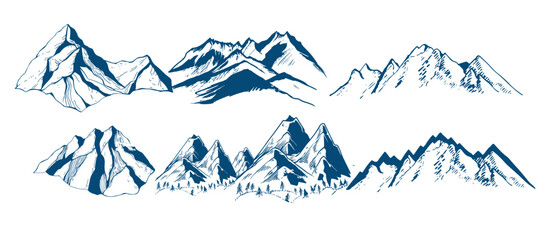Vector Mountains on a white background. Hand drawn Mountains outline vector illustration