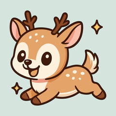 Cute cartoon reindeer happily and jump