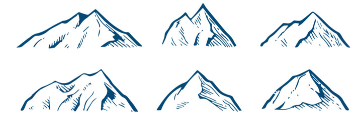 Vector Mountains on a white background. Hand drawn Mountains outline vector illustration