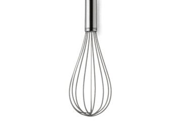 Classic kitchen whisk with metallic finish, ideal for mixing and blending ingredients, isolated on a transparent background