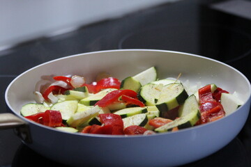 Roasting peppers and zucchini