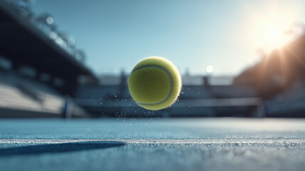 Close-Up of Tennis Ball Bouncing on a Sunny Court Surface