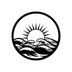 Sunset ocean waves clean black silhouette