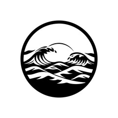 Sunset ocean waves clean black silhouette