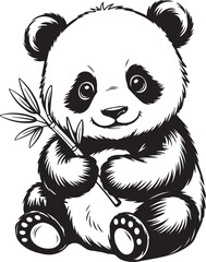 Cute Panda Bear Cub Holding Bamboo Vector Illustration Isolated on Transparent