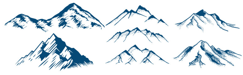 Vector Mountains on a white background. Hand drawn Mountains outline vector illustration