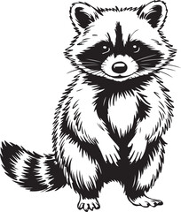 Detailed Raccoon Vector Illustration with Intricate Line Work on a Transparent Backdrop