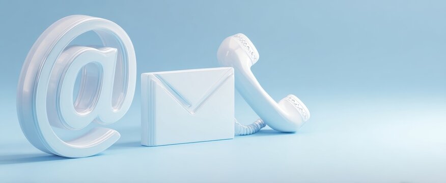 The modern communication tools including email, phone, and social media icons on blue background.