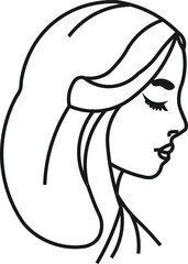 Girl with hat, a beautiful woman's face with flowing hair and stylish lips, a fashion illustration vector design