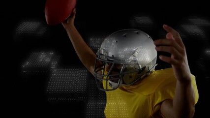 Football player gripping ball raising overhead aiming pass as tech code intensifies - Powered by Adobe