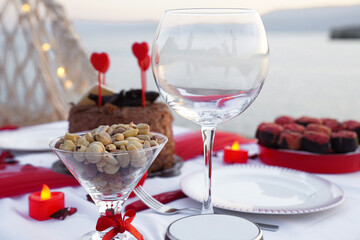 romantic decoration on the beach for birthday